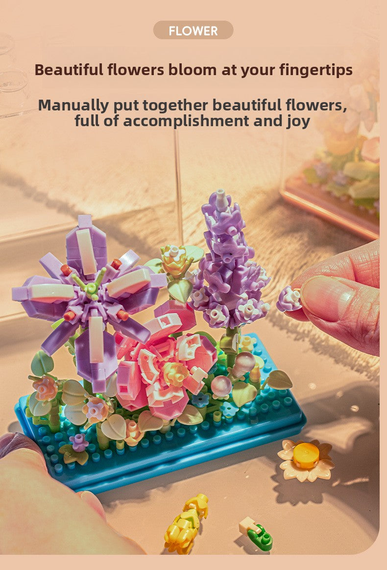 Cross-Border Building Blocks Eternal Flower Transparent Building Blocks Display Cover Home Decoration Desktop Trendy Assembly Toys Gift Wholesale
