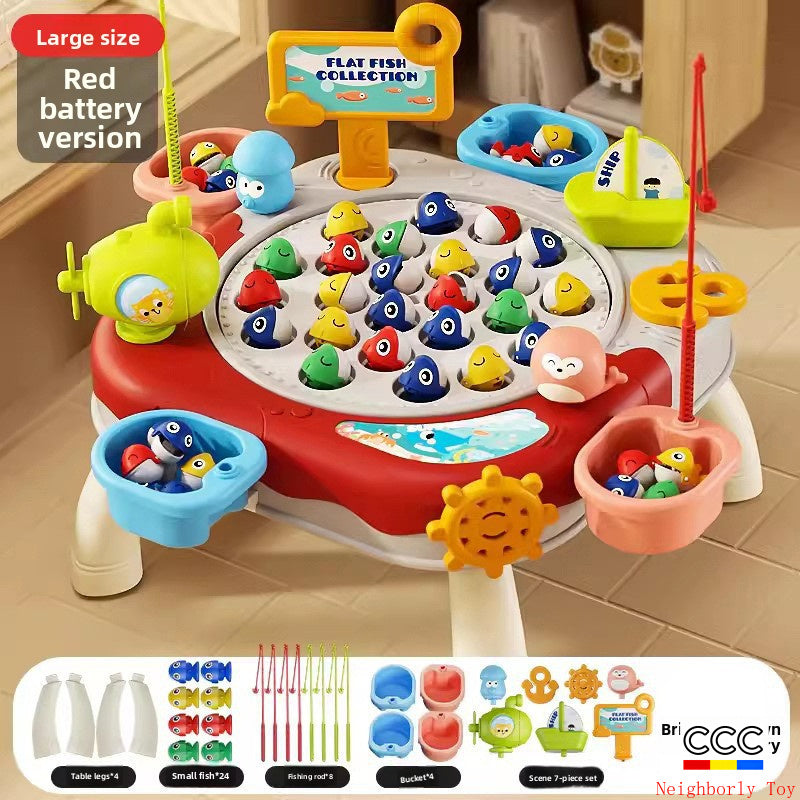 Children's Magnetic Fishing Toy Baby Early Education Educational Boys and Girls Electric Large Rotating Fishing Plate Parent-Child Interaction