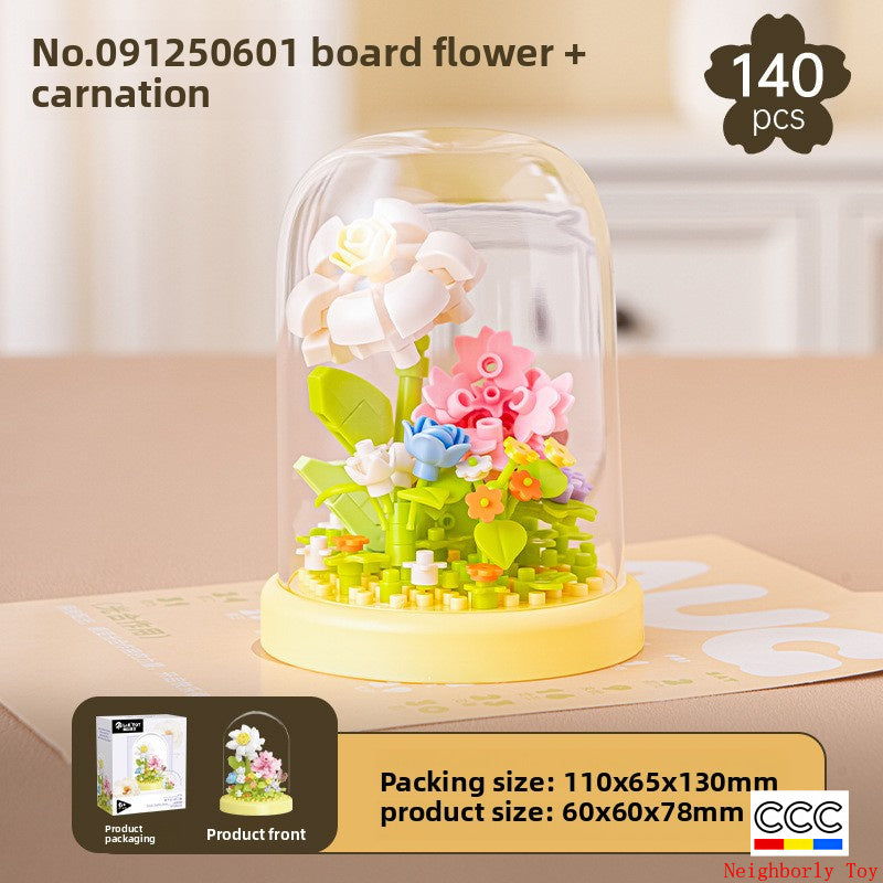 Cross-Border Building Blocks Eternal Flower Transparent Building Blocks Display Cover Home Decoration Desktop Trendy Assembly Toys Gift Wholesale