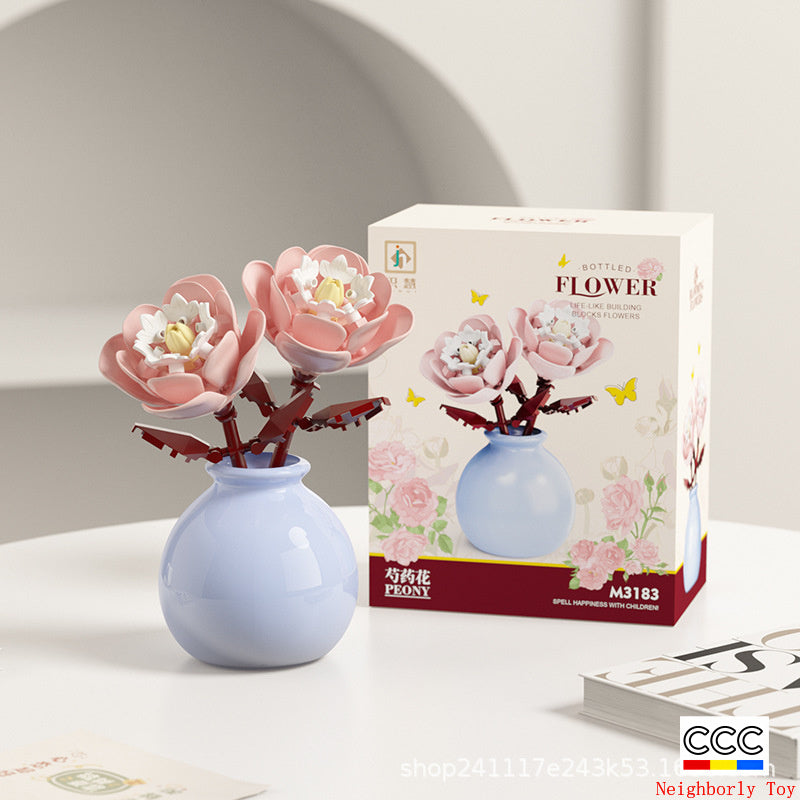 Cross-Border Building Blocks Eternal Flower Transparent Building Blocks Display Cover Home Decoration Desktop Trendy Assembly Toys Gift Wholesale