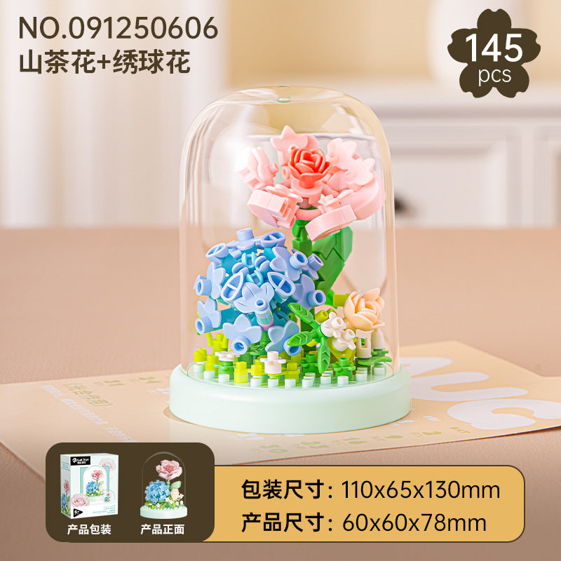 Cross-Border Building Blocks Eternal Flower Transparent Building Blocks Display Cover Home Decoration Desktop Trendy Assembly Toys Gift Wholesale