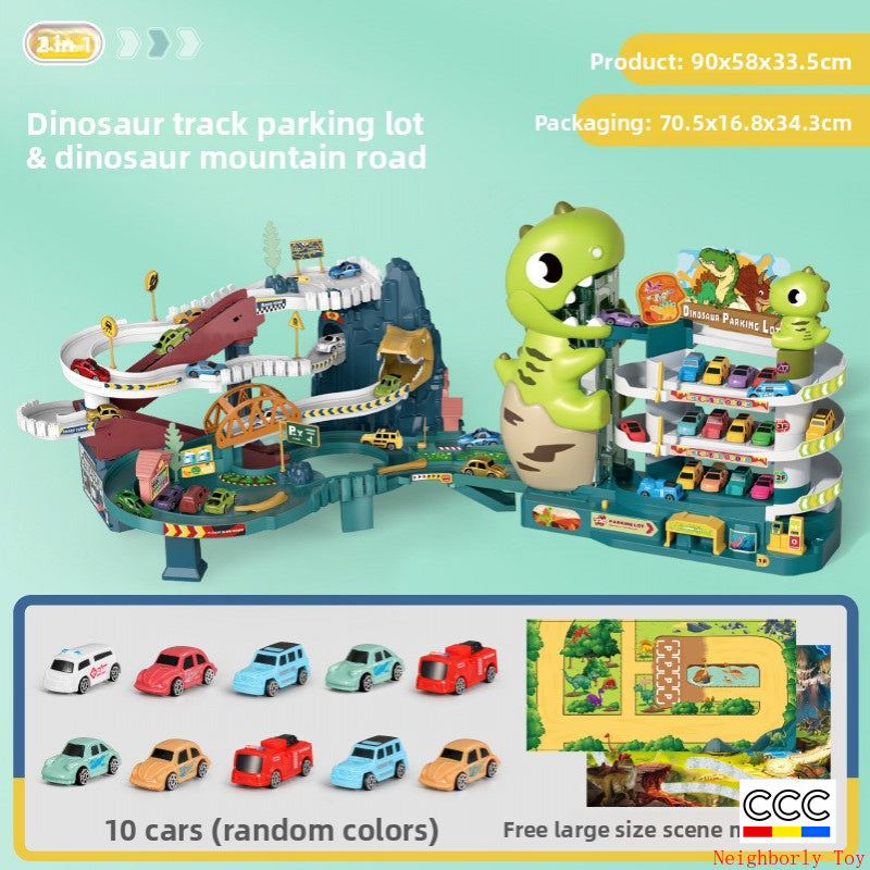 Children's Dinosaur Winding Road City Combination Track Car Adventure Parking Building Educational Toy for Boys