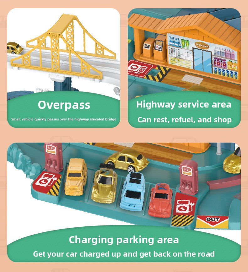 Children's Dinosaur Winding Road City Combination Track Car Adventure Parking Building Educational Toy for Boys