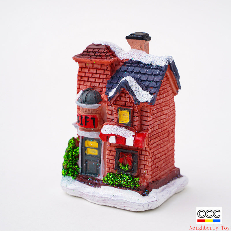 Cross-Border New Christmas Decorations Resin Christmas Small House Micro Landscape Luminous Snow House Ornaments Christmas Gifts