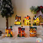 Cross-Border New Christmas Decorations Resin Christmas Small House Micro Landscape Luminous Snow House Ornaments Christmas Gifts