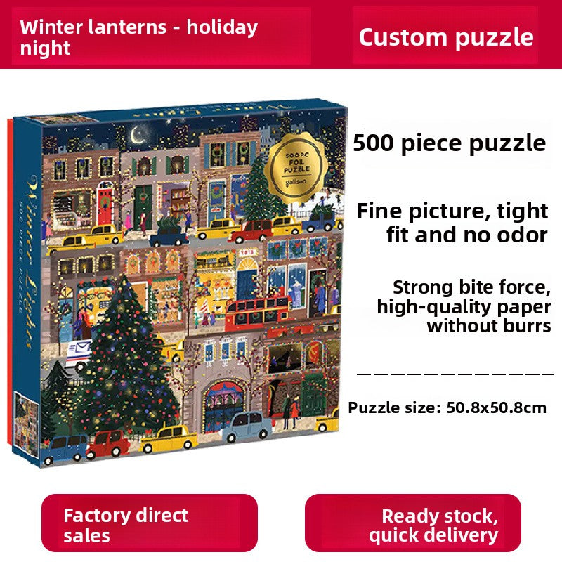 High Quality Galison Christmas Night 500 Piece Winter Lights Puzzle Adult Stress Relief Puzzle Christmas Gift
