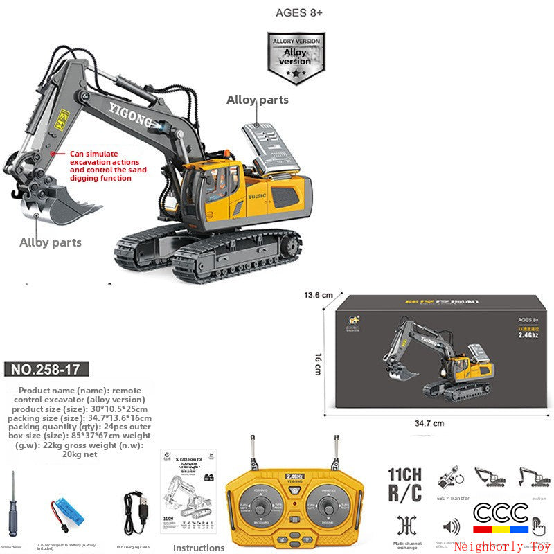 2.4G Alloy Remote Control Excavator Dump Truck Bulldozer Engineering Vehicle Toy Bilingual