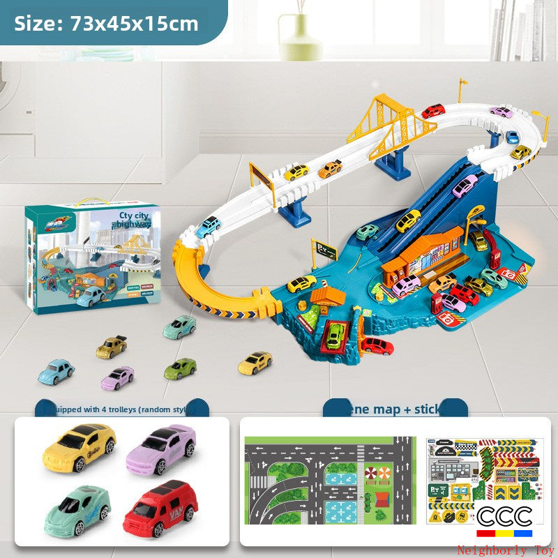 Children's Dinosaur Winding Road City Combination Track Car Adventure Parking Building Educational Toy for Boys