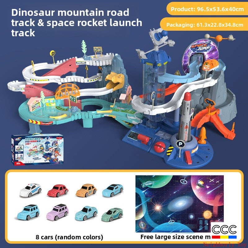Children's Dinosaur Winding Road City Combination Track Car Adventure Parking Building Educational Toy for Boys