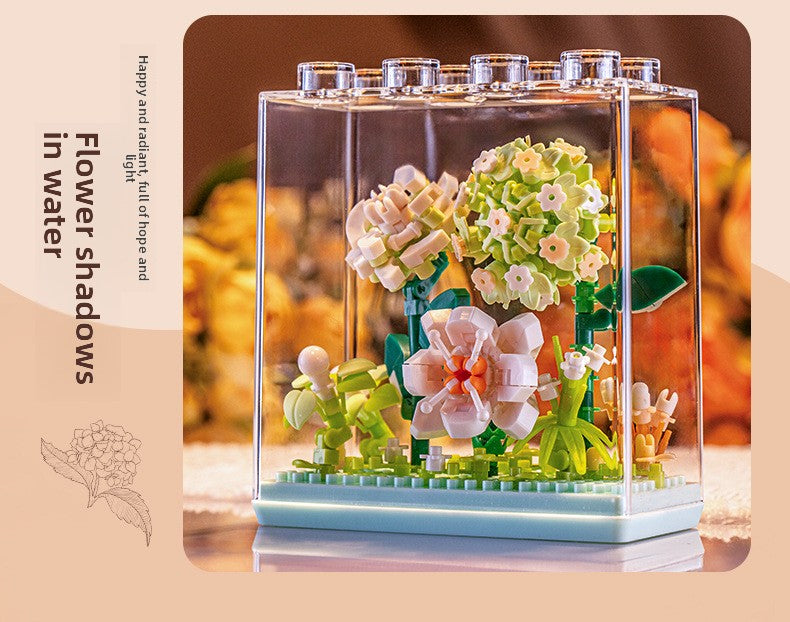 Cross-Border Building Blocks Eternal Flower Transparent Building Blocks Display Cover Home Decoration Desktop Trendy Assembly Toys Gift Wholesale