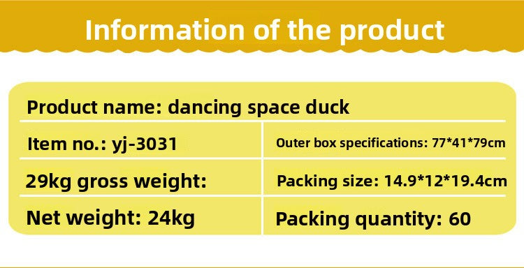 TikTok Same Style Electric Dancing Space Duck Music Light Little Cute Duck Baby Boy Children's Toy Internet Celebrity Cross-Border