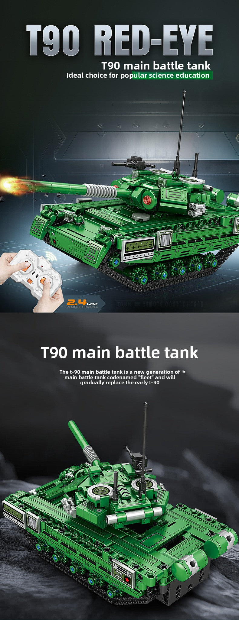 Mingdi 2.4G Remote Control Building Blocks 99A Tank Military Model Compatible with Lego Assembly Children's Toys Student Gift
