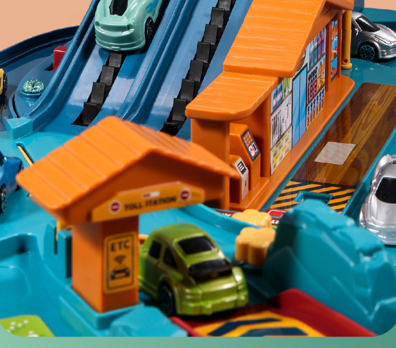 Children's Dinosaur Winding Road City Combination Track Car Adventure Parking Building Educational Toy for Boys