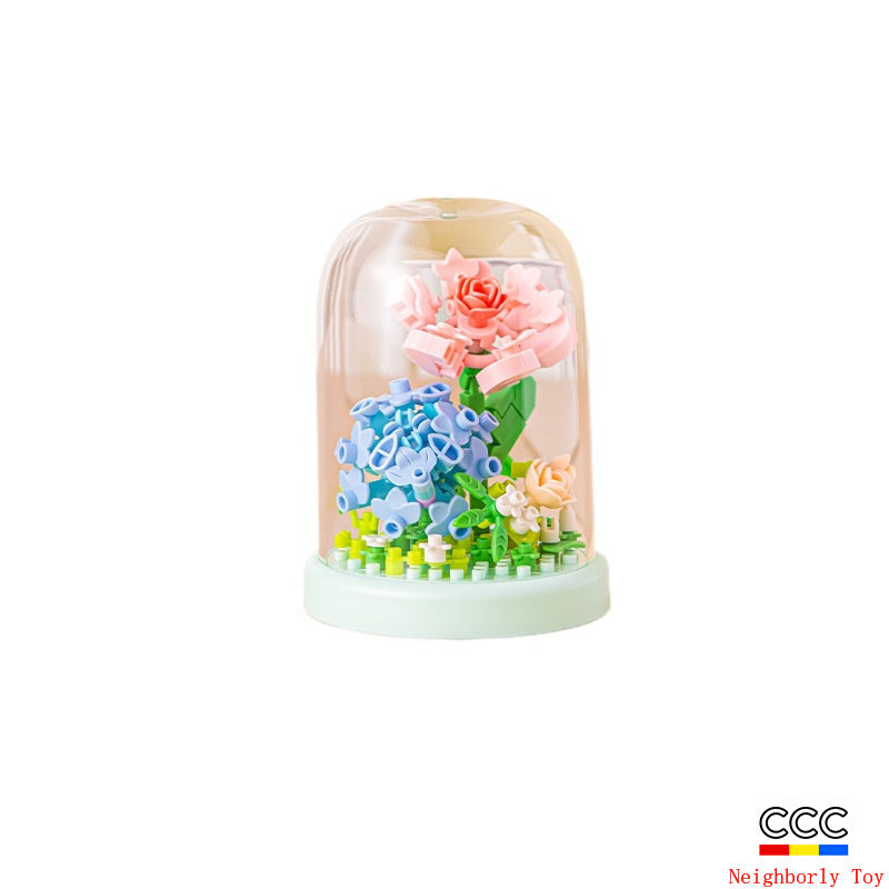 Cross-Border Building Blocks Eternal Flower Transparent Building Blocks Display Cover Home Decoration Desktop Trendy Assembly Toys Gift Wholesale