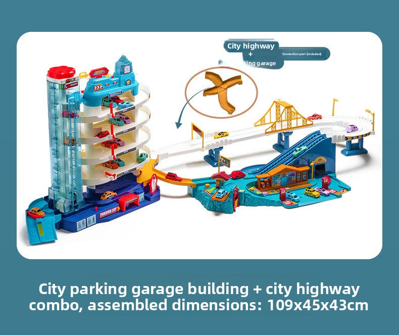 Children's Dinosaur Winding Road City Combination Track Car Adventure Parking Building Educational Toy for Boys