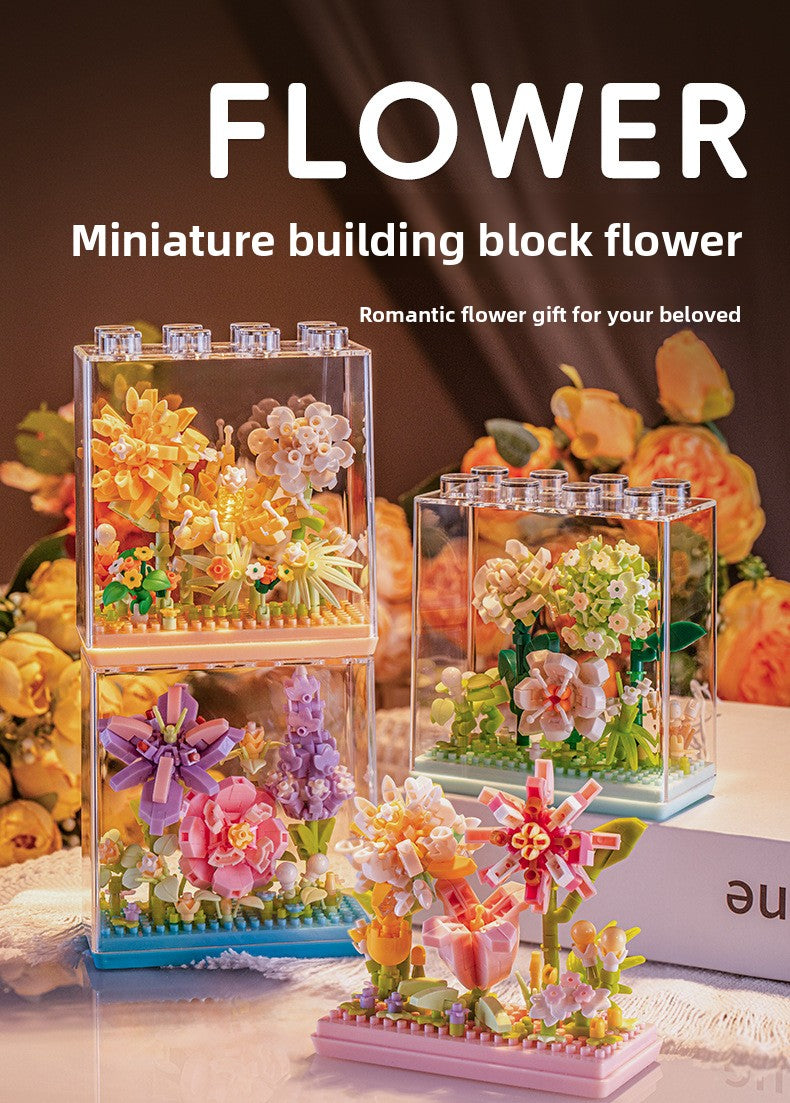 Cross-Border Building Blocks Eternal Flower Transparent Building Blocks Display Cover Home Decoration Desktop Trendy Assembly Toys Gift Wholesale