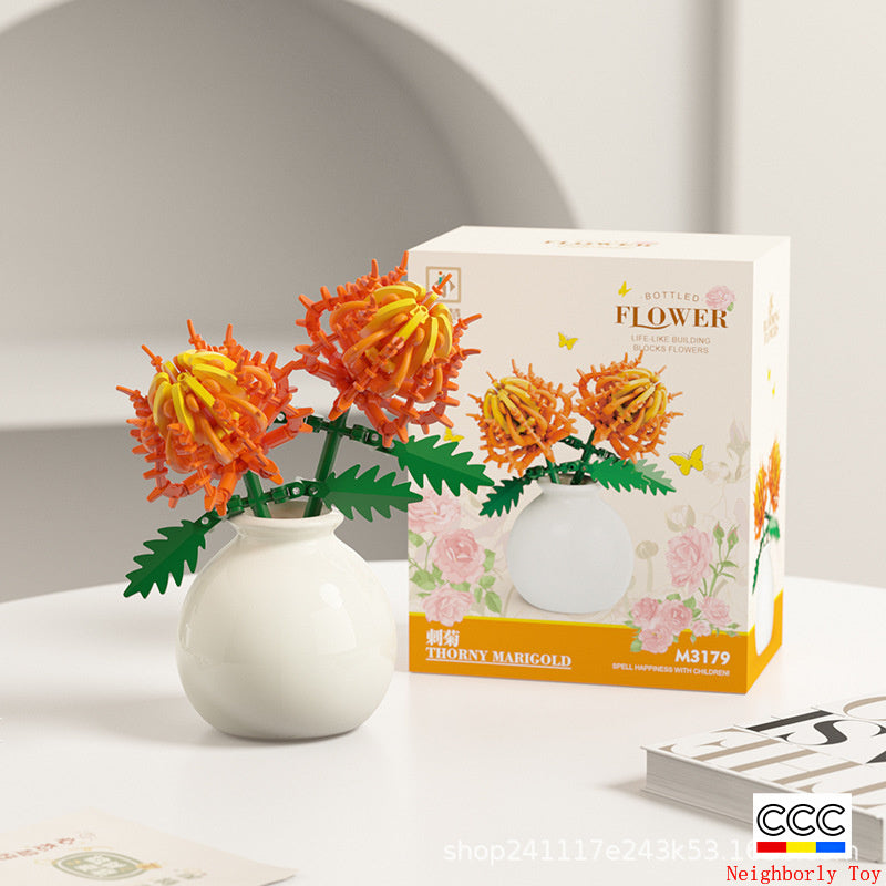 Cross-Border Building Blocks Eternal Flower Transparent Building Blocks Display Cover Home Decoration Desktop Trendy Assembly Toys Gift Wholesale