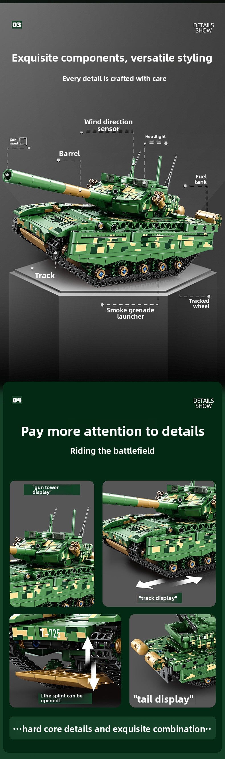 Mingdi 2.4G Remote Control Building Blocks 99A Tank Military Model Compatible with Lego Assembly Children's Toys Student Gift