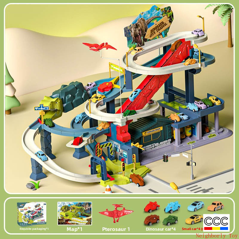 Children's Dinosaur Winding Road City Combination Track Car Adventure Parking Building Educational Toy for Boys