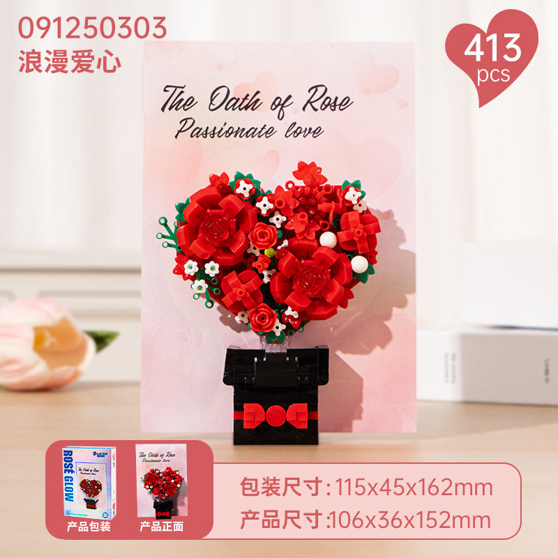 Cross-Border Building Blocks Eternal Flower Transparent Building Blocks Display Cover Home Decoration Desktop Trendy Assembly Toys Gift Wholesale