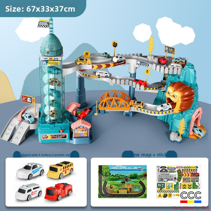 Children's Dinosaur Winding Road City Combination Track Car Adventure Parking Building Educational Toy for Boys