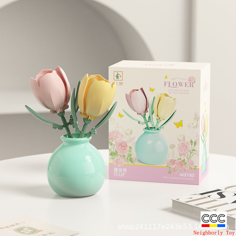 Cross-Border Building Blocks Eternal Flower Transparent Building Blocks Display Cover Home Decoration Desktop Trendy Assembly Toys Gift Wholesale