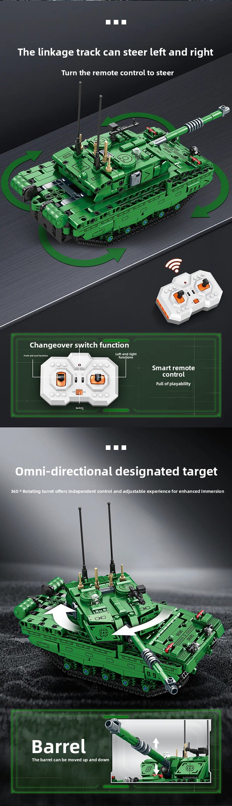 Mingdi 2.4G Remote Control Building Blocks 99A Tank Military Model Compatible with Lego Assembly Children's Toys Student Gift