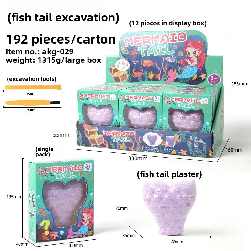 New Mermaid Tail Archaeological Dig Blind Box - Kids DIY Mini Colorful Dinosaur Gem Treasure Hunt Toy