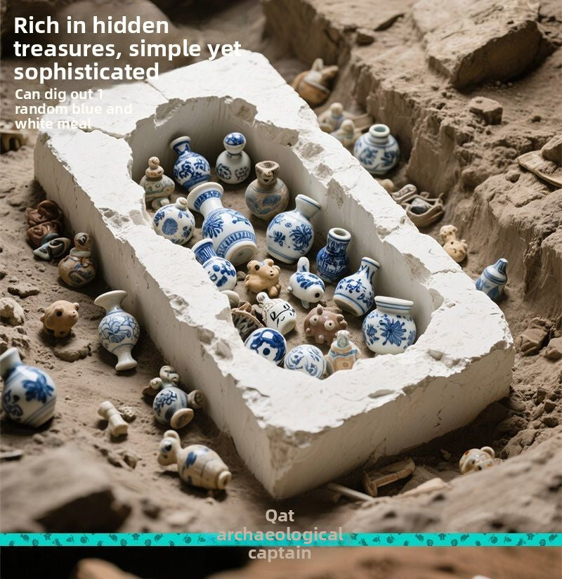 Blue and White Porcelain Treasure Dig Kit - Girls DIY Traditional Culture Archaeological Blind Box Gift