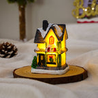 Cross-Border New Christmas Decorations Resin Christmas Small House Micro Landscape Luminous Snow House Ornaments Christmas Gifts