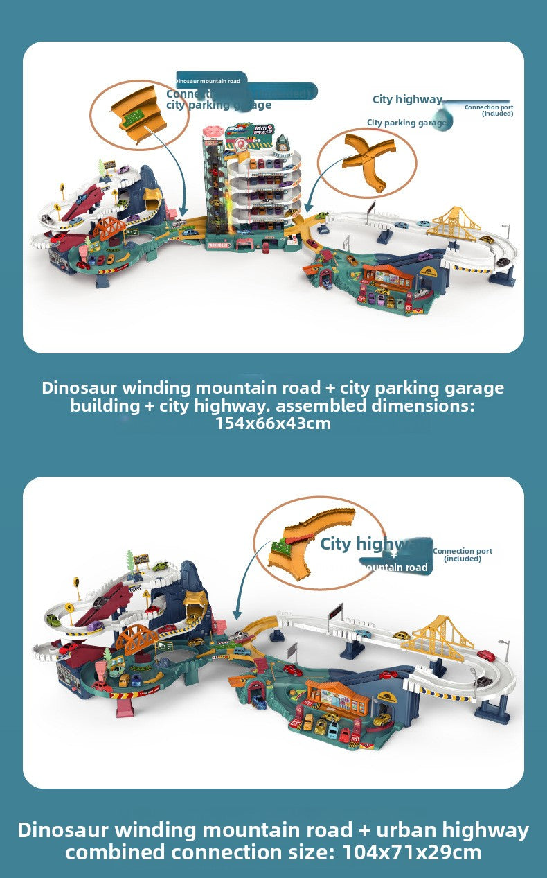 Children's Dinosaur Winding Road City Combination Track Car Adventure Parking Building Educational Toy for Boys