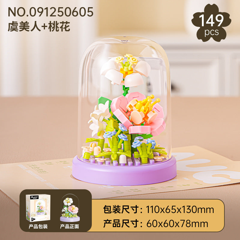 Cross-Border Building Blocks Eternal Flower Transparent Building Blocks Display Cover Home Decoration Desktop Trendy Assembly Toys Gift Wholesale