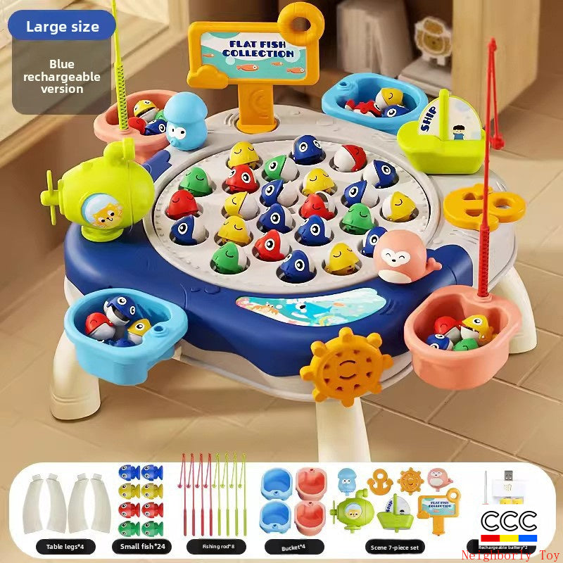 Children's Magnetic Fishing Toy Baby Early Education Educational Boys and Girls Electric Large Rotating Fishing Plate Parent-Child Interaction