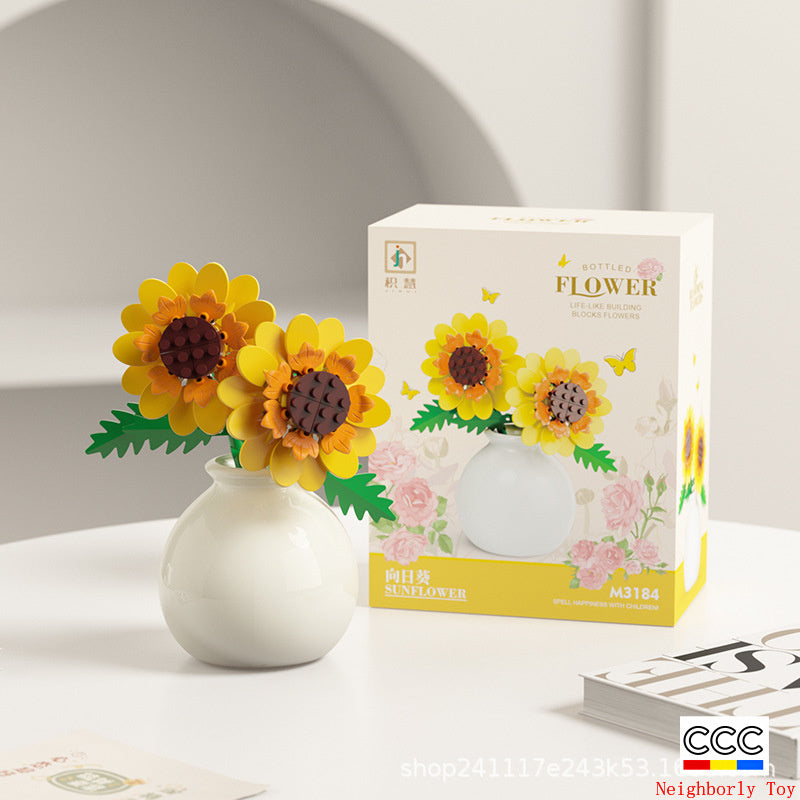 Cross-Border Building Blocks Eternal Flower Transparent Building Blocks Display Cover Home Decoration Desktop Trendy Assembly Toys Gift Wholesale