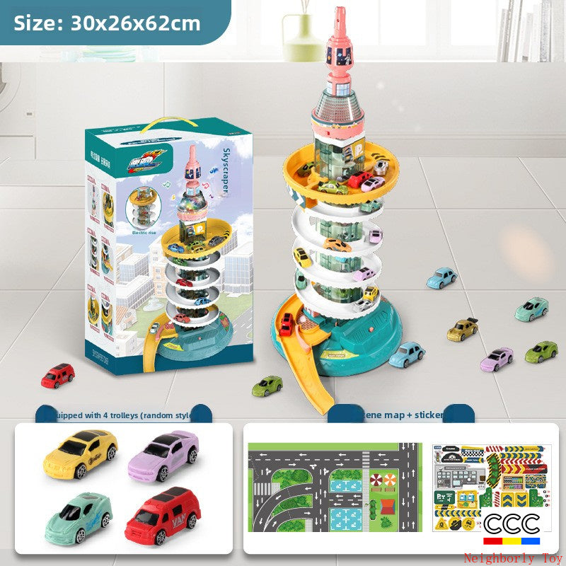 Children's Dinosaur Winding Road City Combination Track Car Adventure Parking Building Educational Toy for Boys